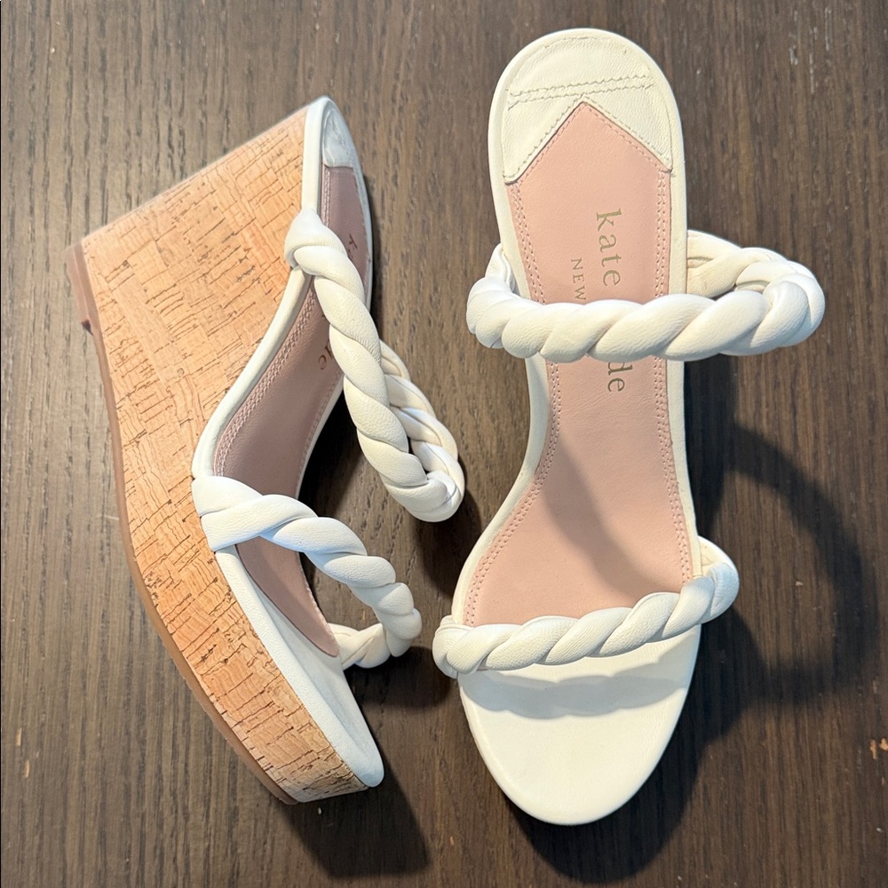 Kate Spade Cream Braided Wedge Sandals